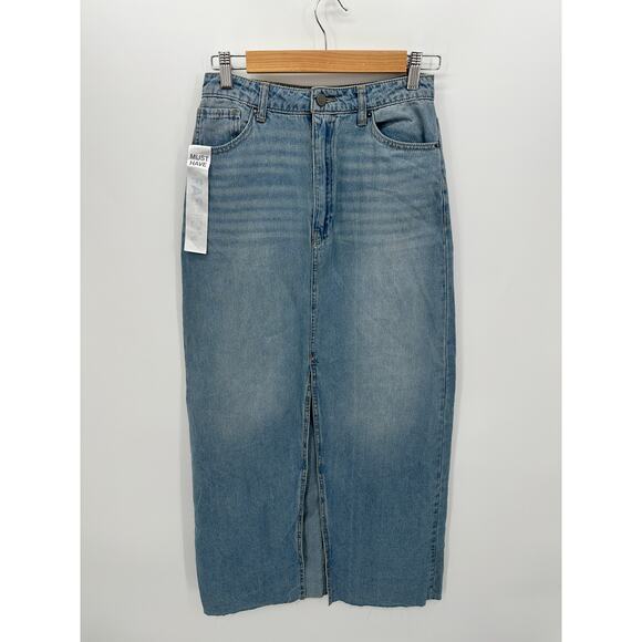 Tinseltown Maxi Denim Skirt Women Small Cotton Open Slit Modest Feminine NWT - Picture 1 of 7